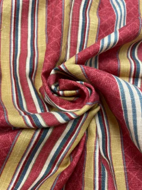 1 34 YD Cotton Printed Stripe - Brick Red, Golden Yellow and Gray