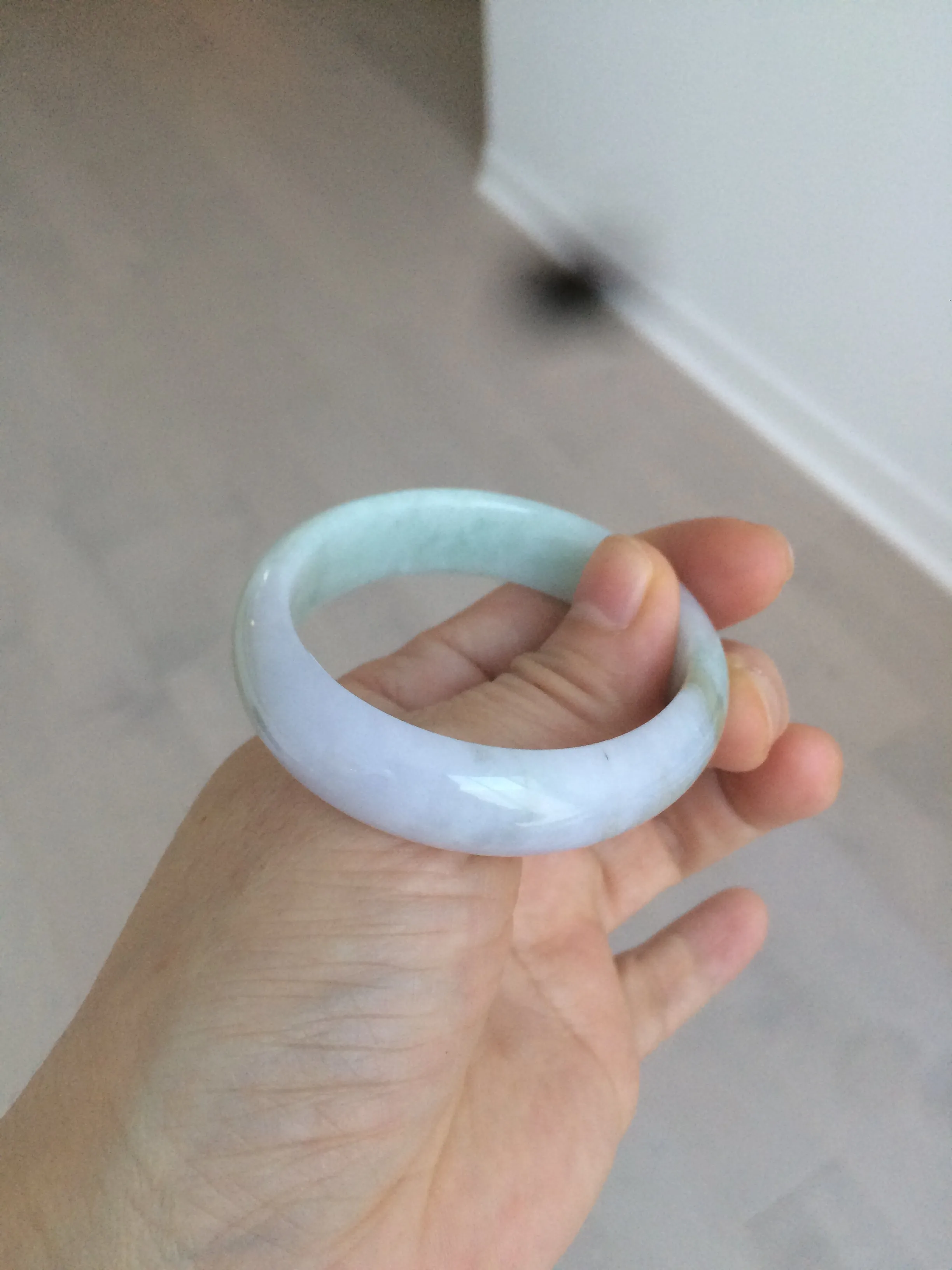 47.5mm Certified Type A 100% Natural light green/purple/brown (Fu Lu Shou) oval Jadeite Jade bangle AT57-4197