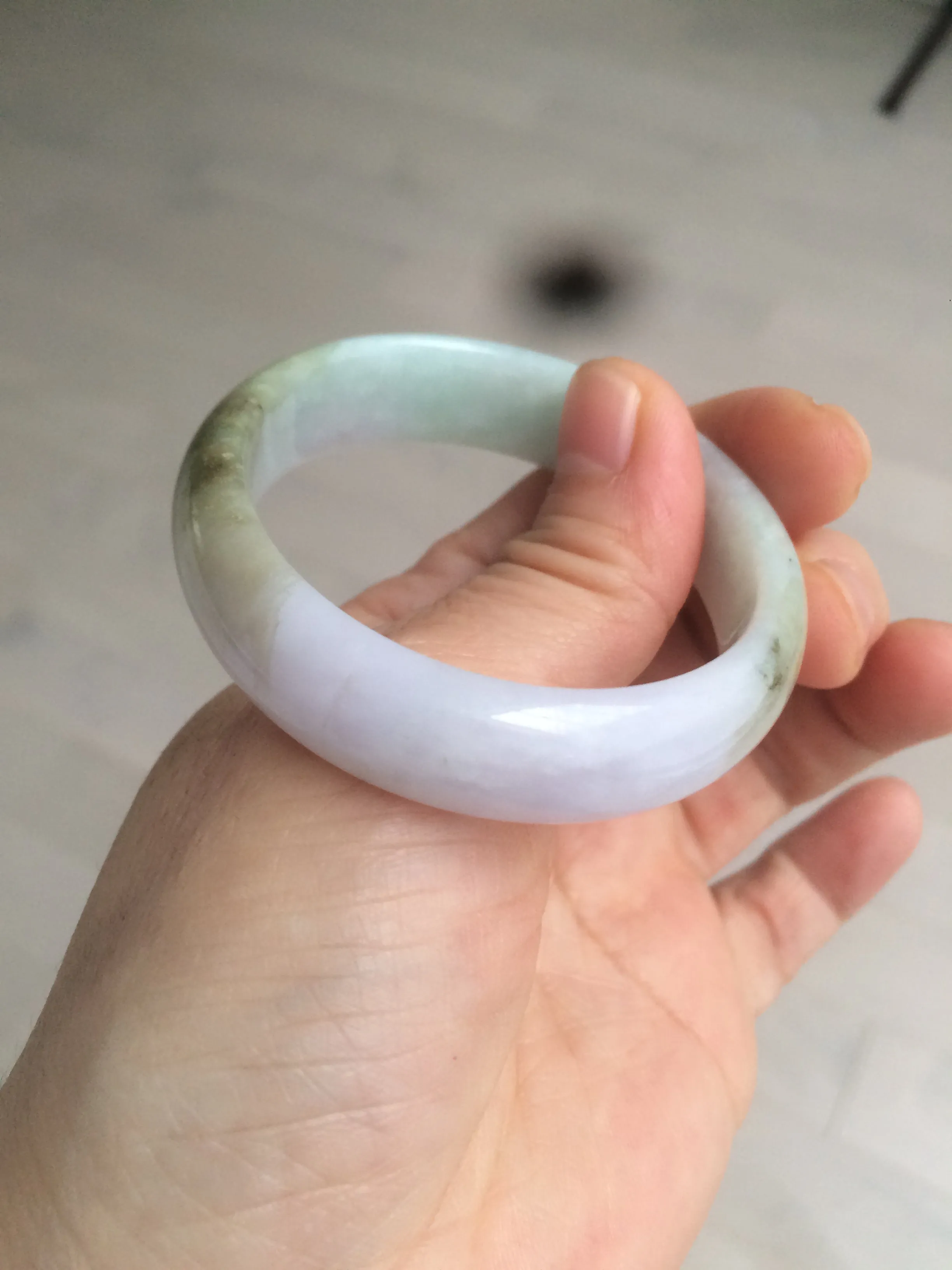 47.5mm Certified Type A 100% Natural light green/purple/brown (Fu Lu Shou) oval Jadeite Jade bangle AT57-4197