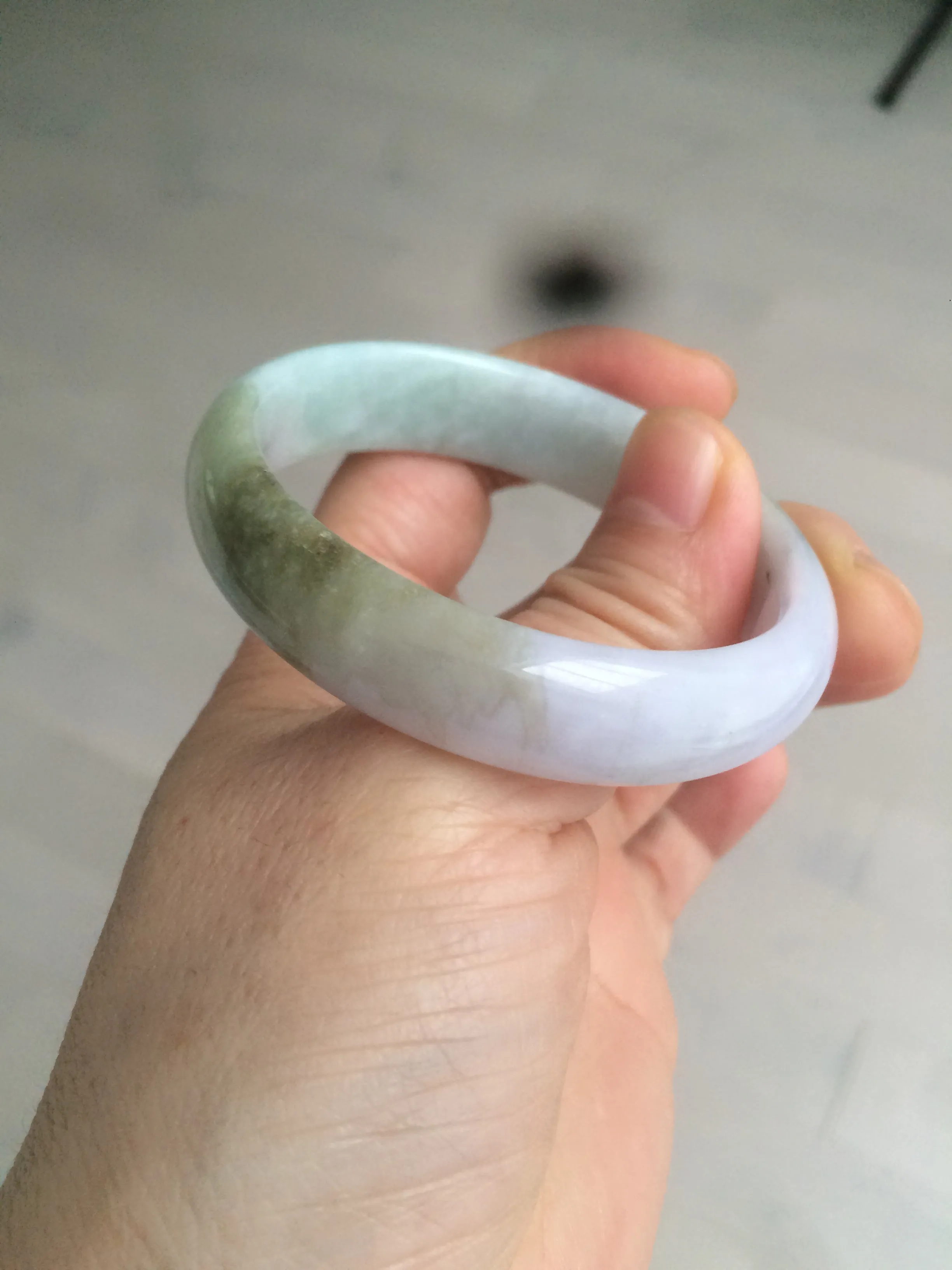 47.5mm Certified Type A 100% Natural light green/purple/brown (Fu Lu Shou) oval Jadeite Jade bangle AT57-4197