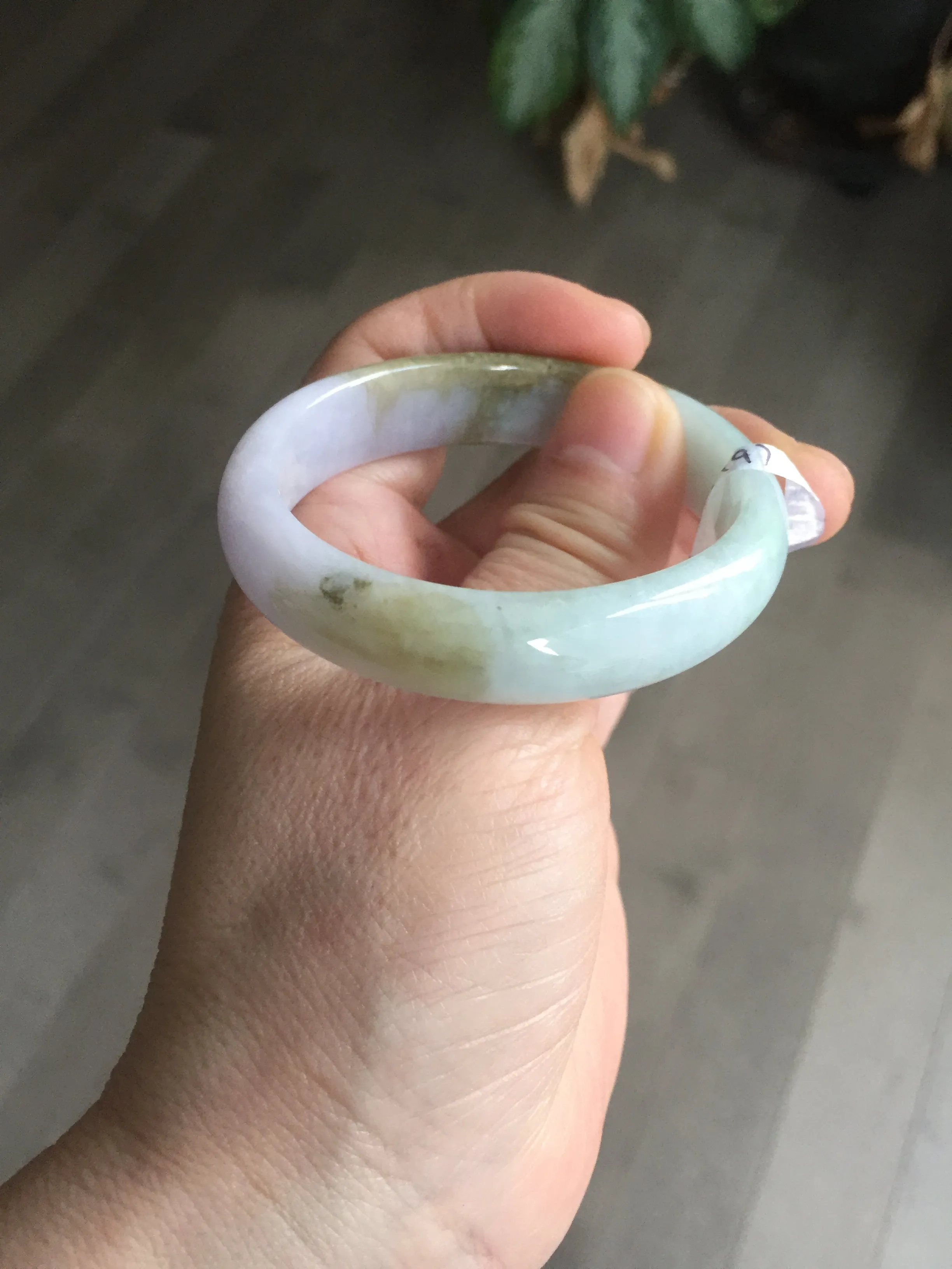 47.5mm Certified Type A 100% Natural light green/purple/brown (Fu Lu Shou) oval Jadeite Jade bangle AT57-4197