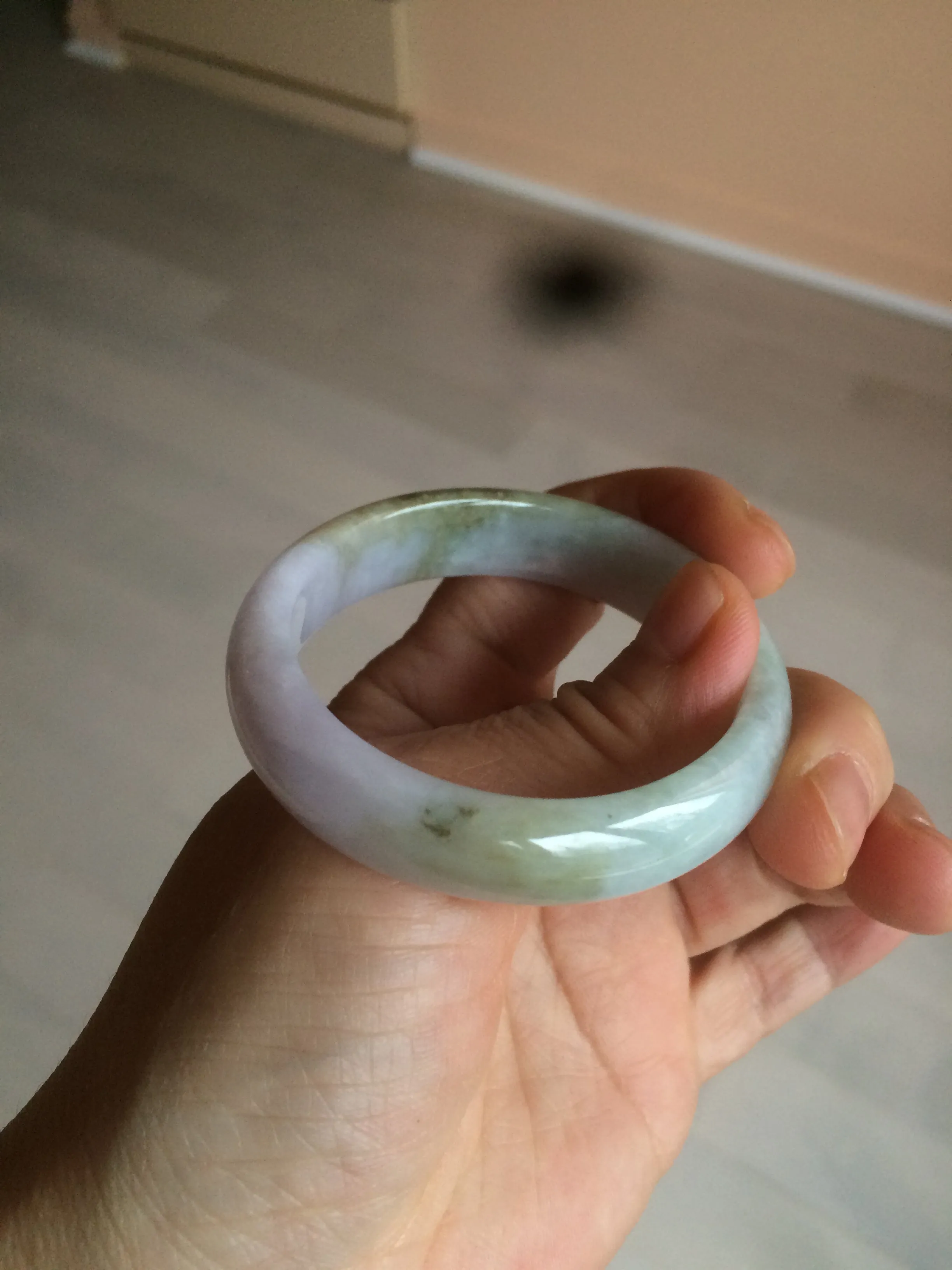 47.5mm Certified Type A 100% Natural light green/purple/brown (Fu Lu Shou) oval Jadeite Jade bangle AT57-4197