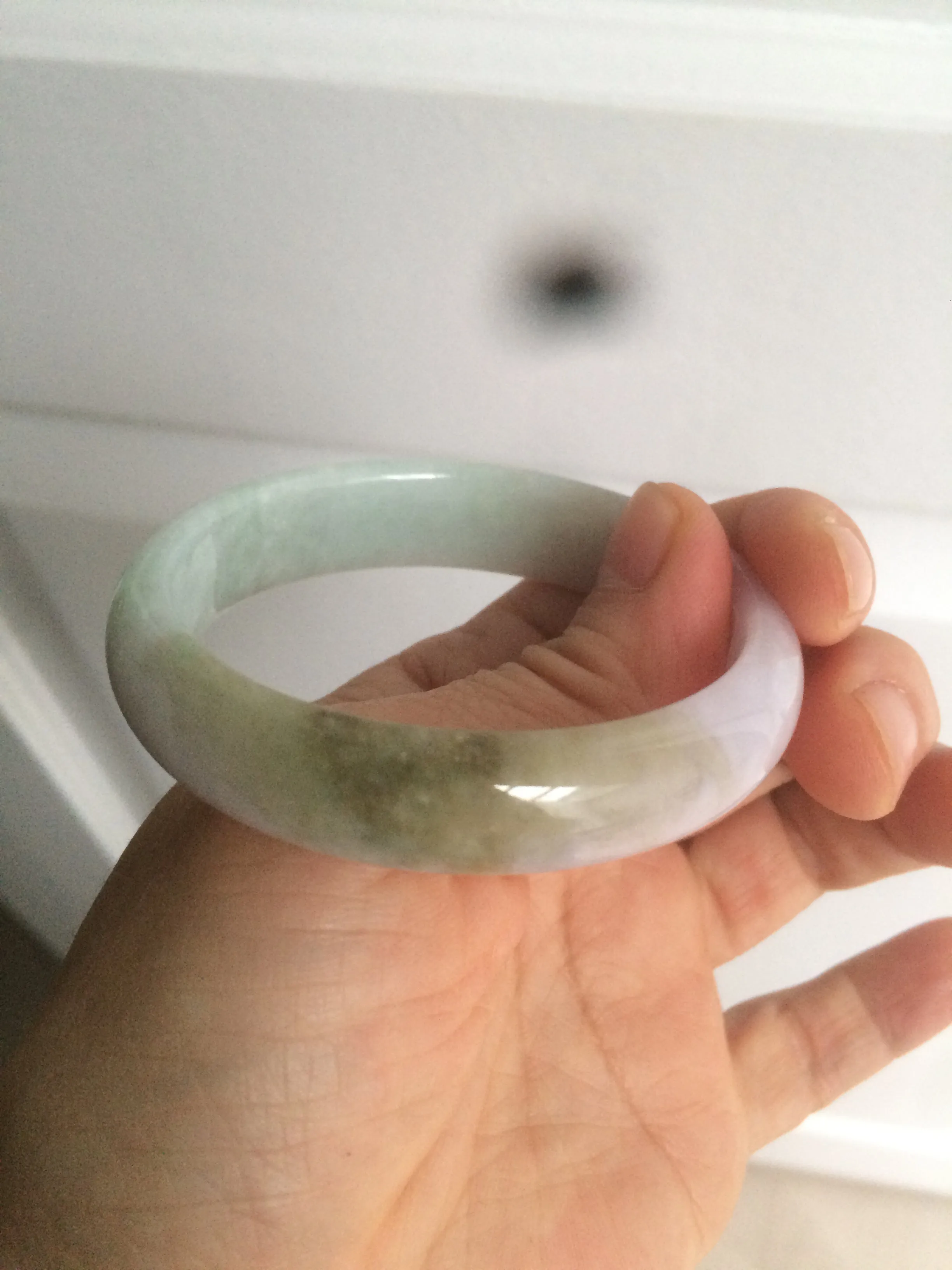 47.5mm Certified Type A 100% Natural light green/purple/brown (Fu Lu Shou) oval Jadeite Jade bangle AT57-4197