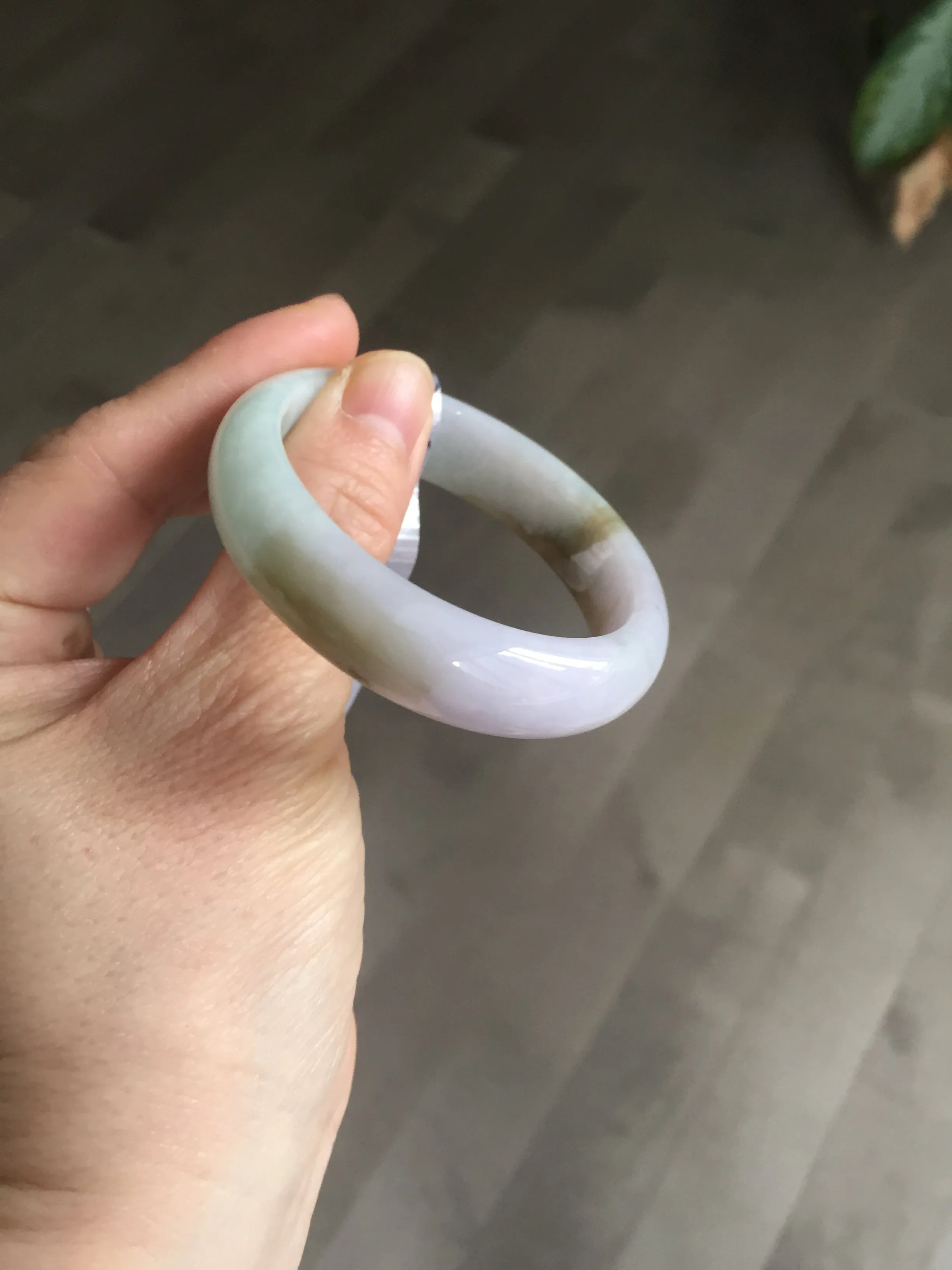 47.5mm Certified Type A 100% Natural light green/purple/brown (Fu Lu Shou) oval Jadeite Jade bangle AT57-4197