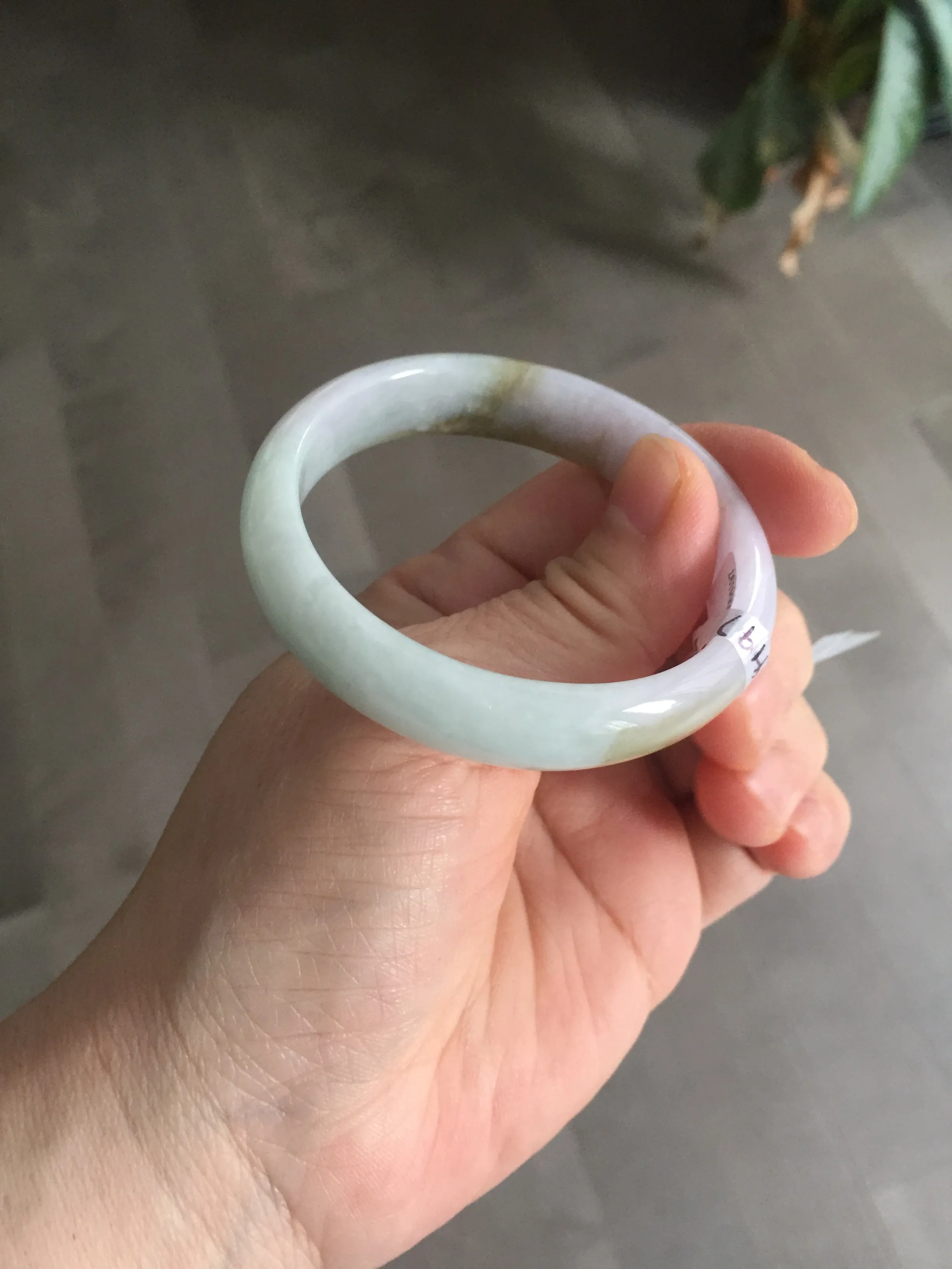 47.5mm Certified Type A 100% Natural light green/purple/brown (Fu Lu Shou) oval Jadeite Jade bangle AT57-4197