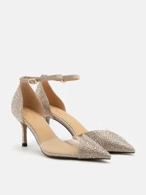 Madeline Crystal V-Cut Ankle Strap Pump Heels