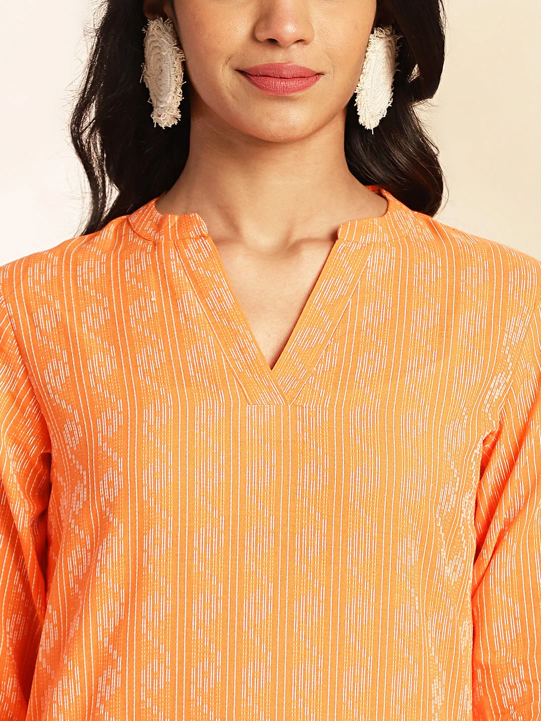 Orange Cotton Woven Design Regular Co-ord Set