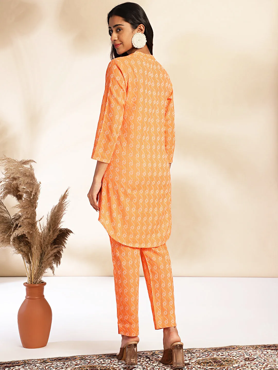 Orange Cotton Woven Design Regular Co-ord Set